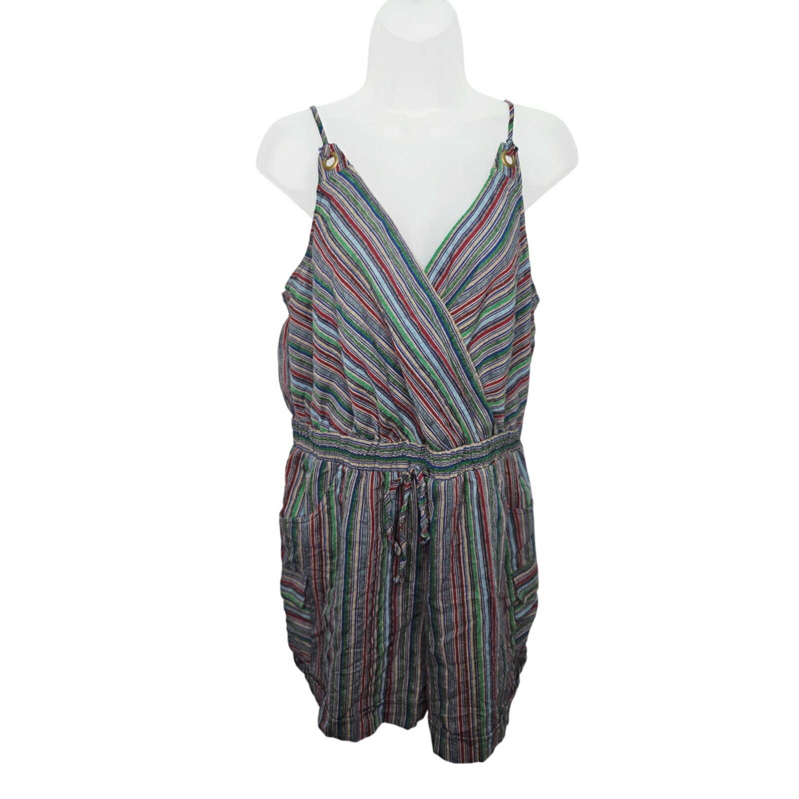 Wild Fable Striped Boho Romper L Festival Summer Tie Waist Cottagecore Casual